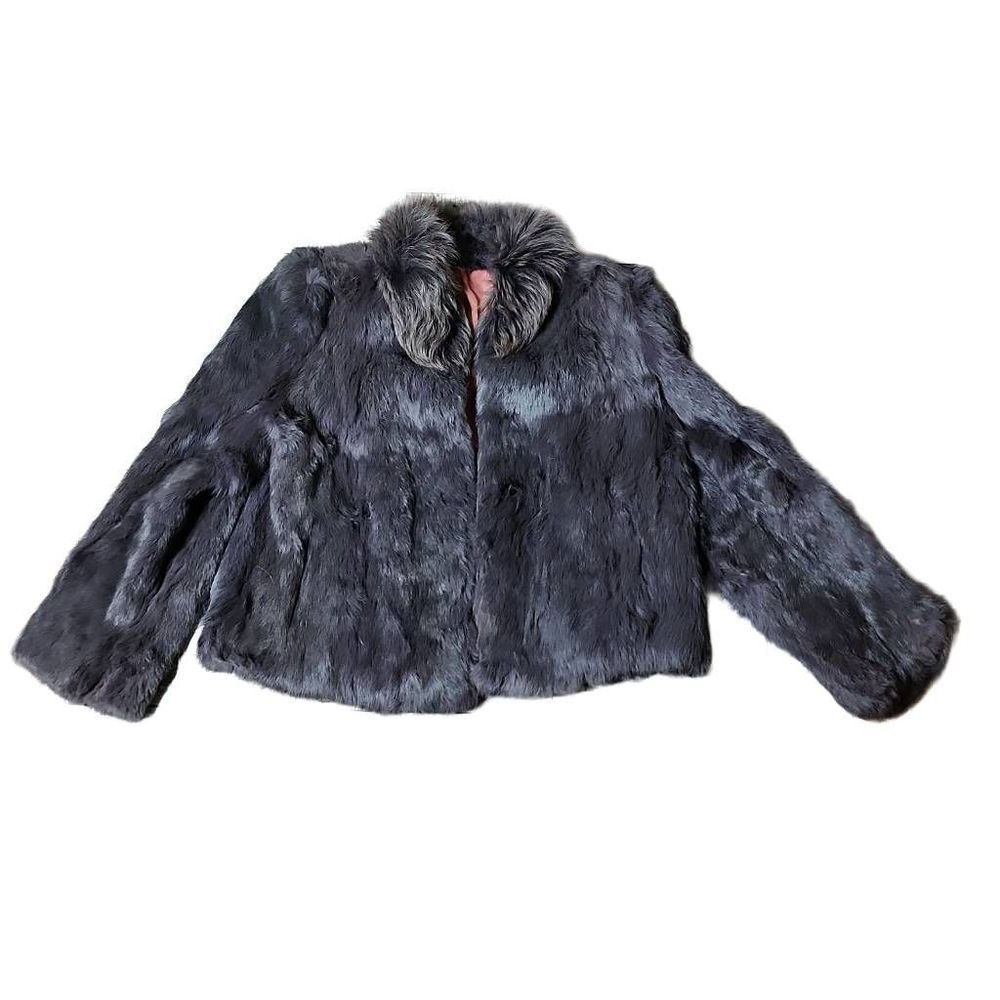 Vintage charcoal grey rabbit fur boxy women's coat